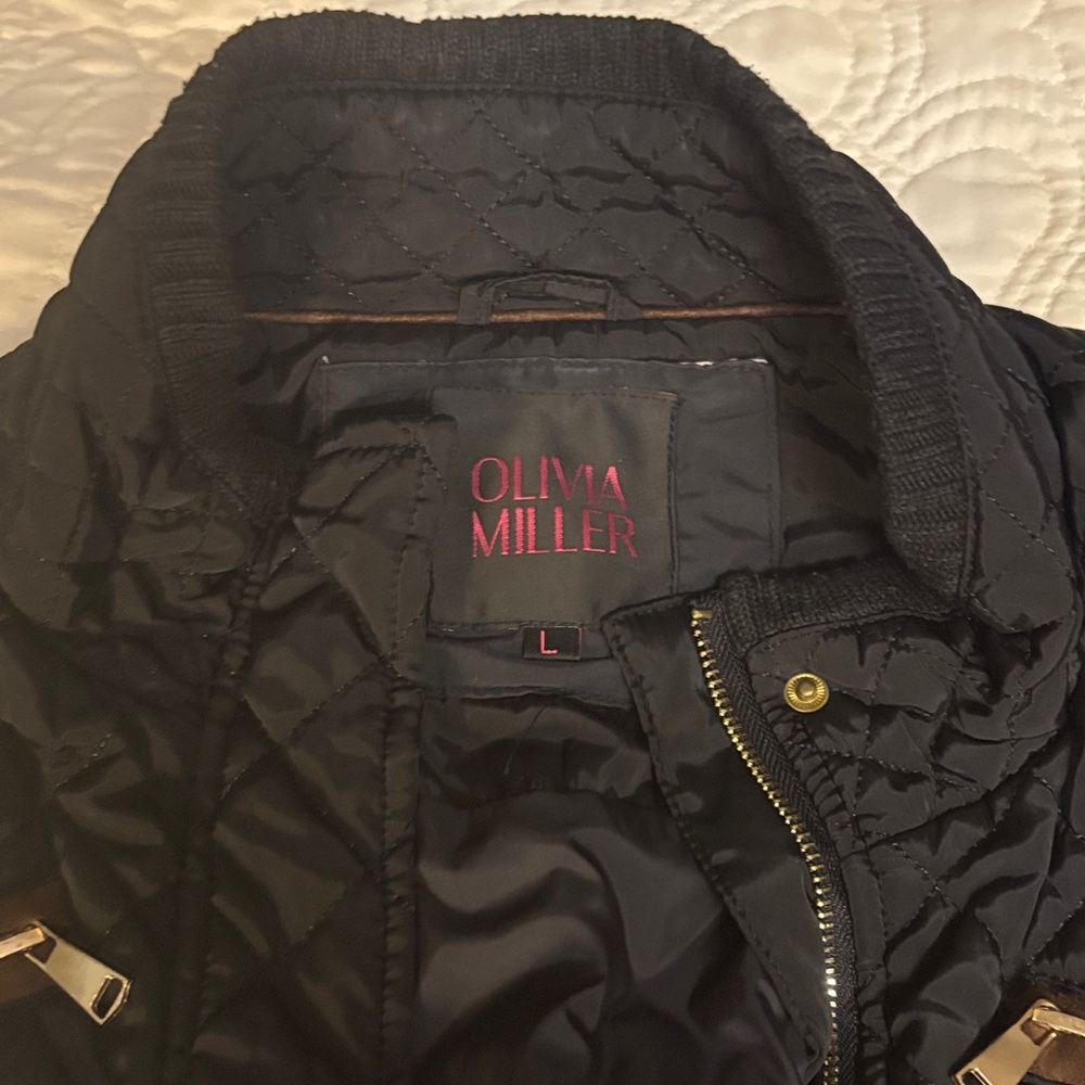 Olivia Miller Black Quilted Coat with Gold Details